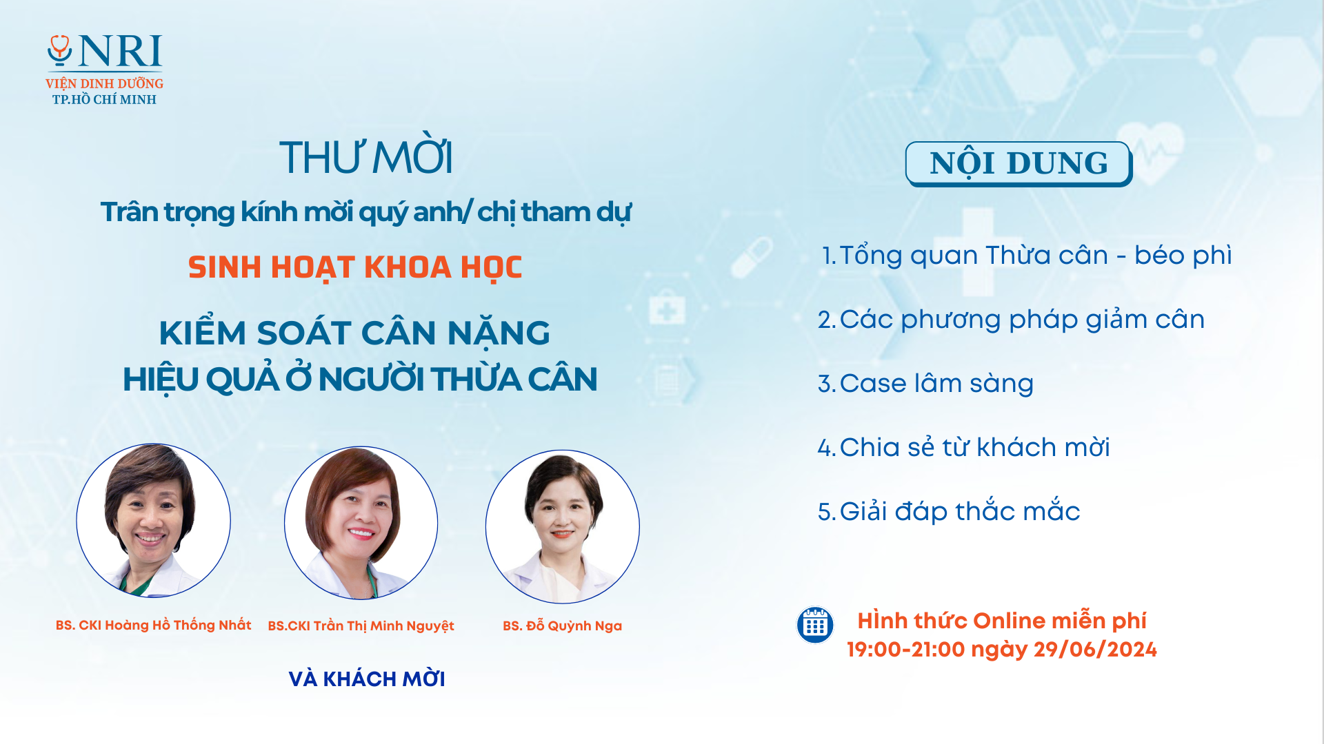 SINH HOẠT KHOA HỌC "KIỂM SOÁT CÂN NẶNG HIỆU QUẢ Ở NGƯỜI THỪA CÂN"